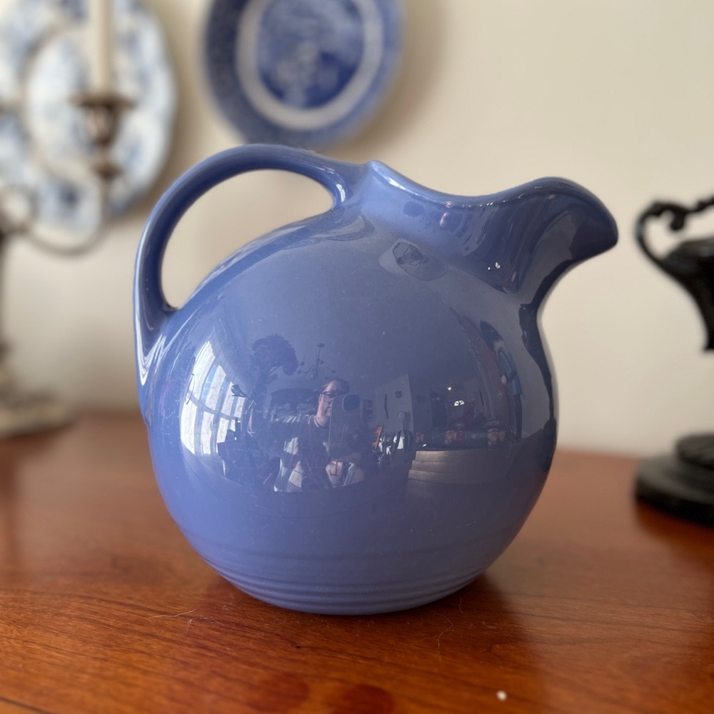 SOLD: Homer Laughlin Mauve Blue Ceramic Pitcher